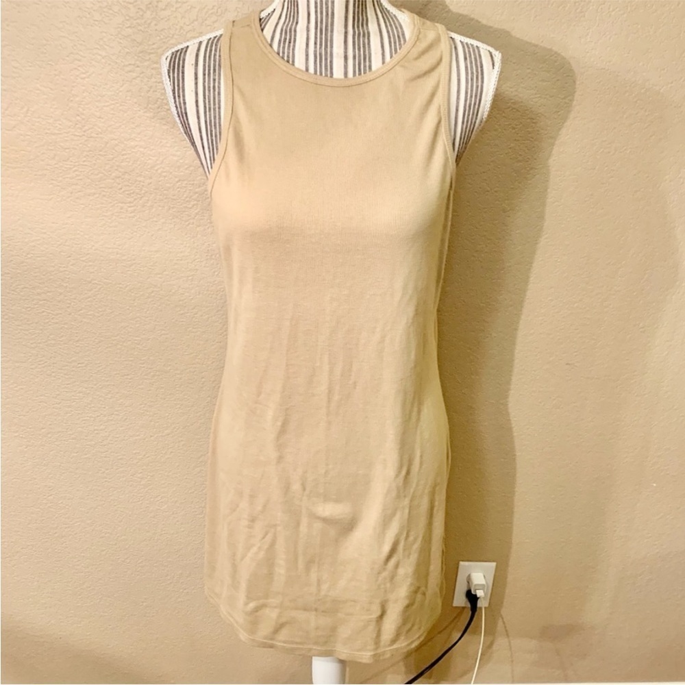 NWT T-Shirt Dress Large BP Beige /Nude Ribbed Sleeveless Mini Dress Cotton NEW